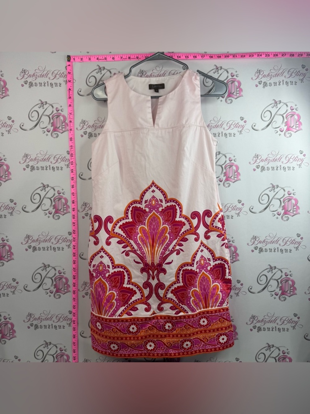 Jessica dress boho light pink orange Pink and Fuchsia Floral Border Shift Dress